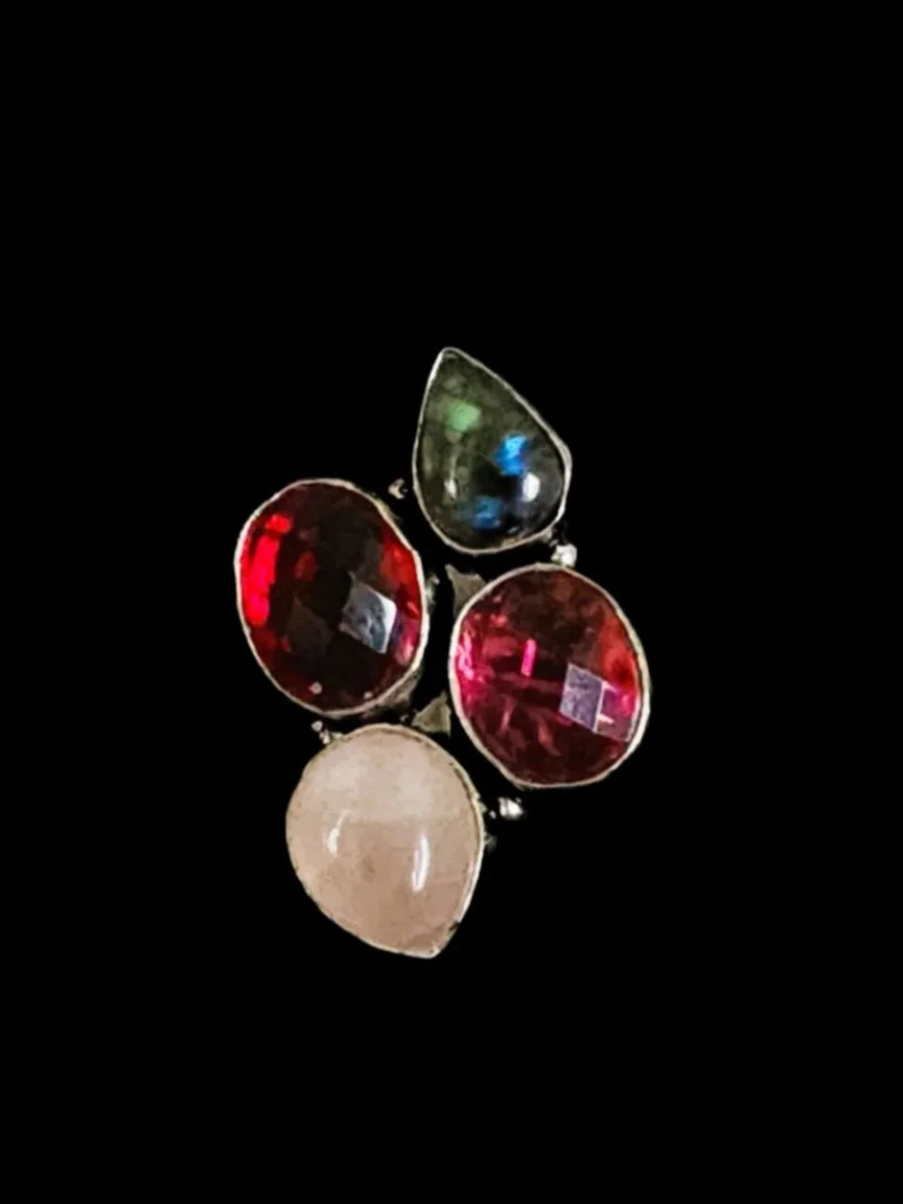 Vntg 90s Chunky Sterling Silver Multi-Stone Cluster Statement Cocktail Ring S-7